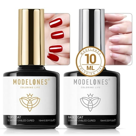 Modelones Gel Top and Base Coat, Gel Nail Polish No Wipe Top Coat Base Coat Set, 2x10ml Soak Off Upgraded Formula Long-Lasting Gloss and Shiny Finish for Gift,Valentine's Day Gift