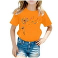 thumbnail image 1 of LUOGENLI T-Shirt pour Filles, Mode Mignonne Imprimée, Col Rond, Manches Courtes, T-Shirt Décontracté d'Été, Hauts Doux pour Filles, Denim Orange 2-4 Ans, 1 of 5