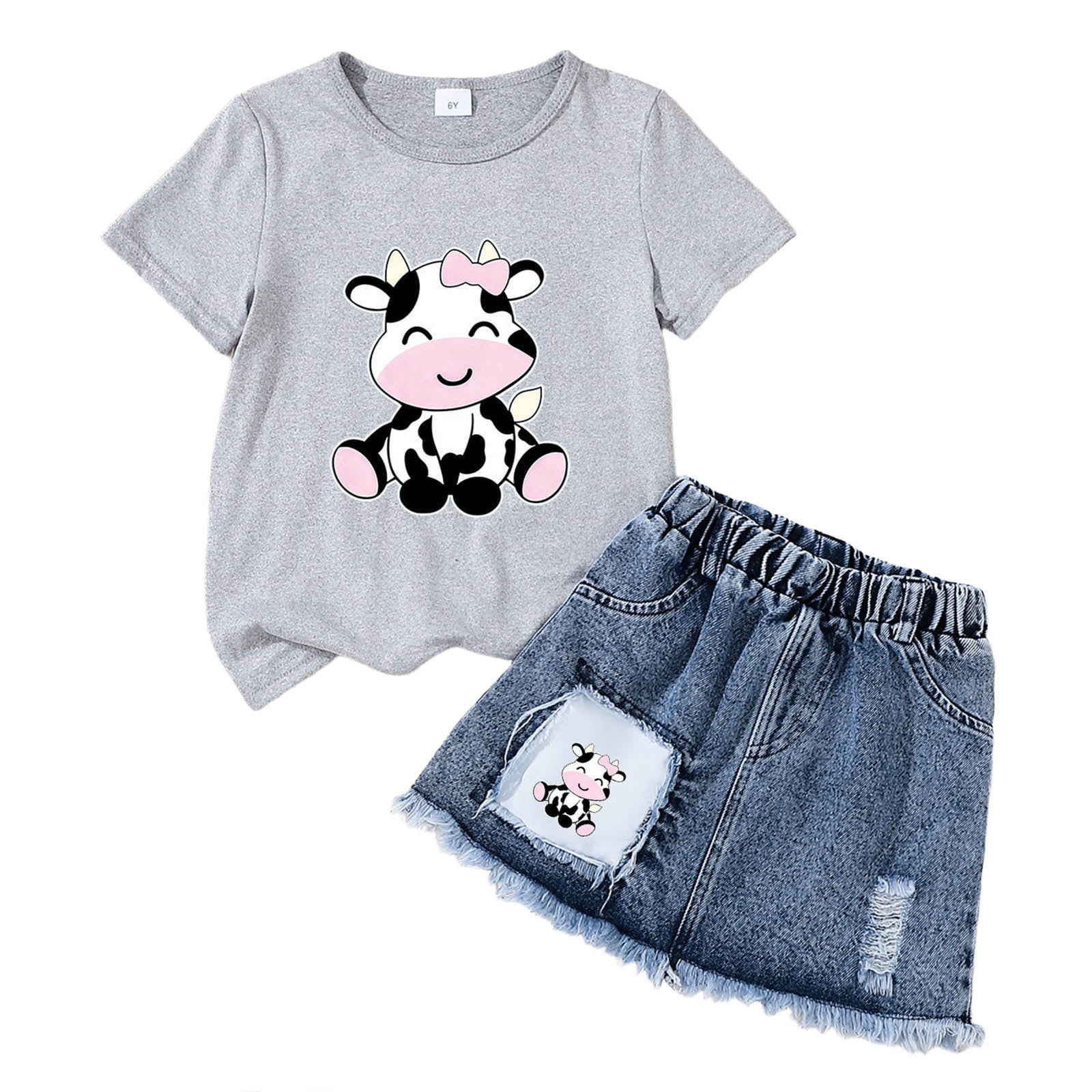 Zaveiop Kids 2 Piece Outfits Girls Summer Plaid Short Sleeve T-Shirts and Pants Set Fashion Clothing Sets (Q 2-3 Y)