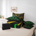 thumbnail image 4 of Abstract Geometry Bed in a Bag Full Size, Yellow Green Gradient Neon Light Comforter Set 7 Piece, Geometric Diamond Bedding Sets for Kids Adults, Modern Black Reversible Sheet Set with Comforter, 4 of 5