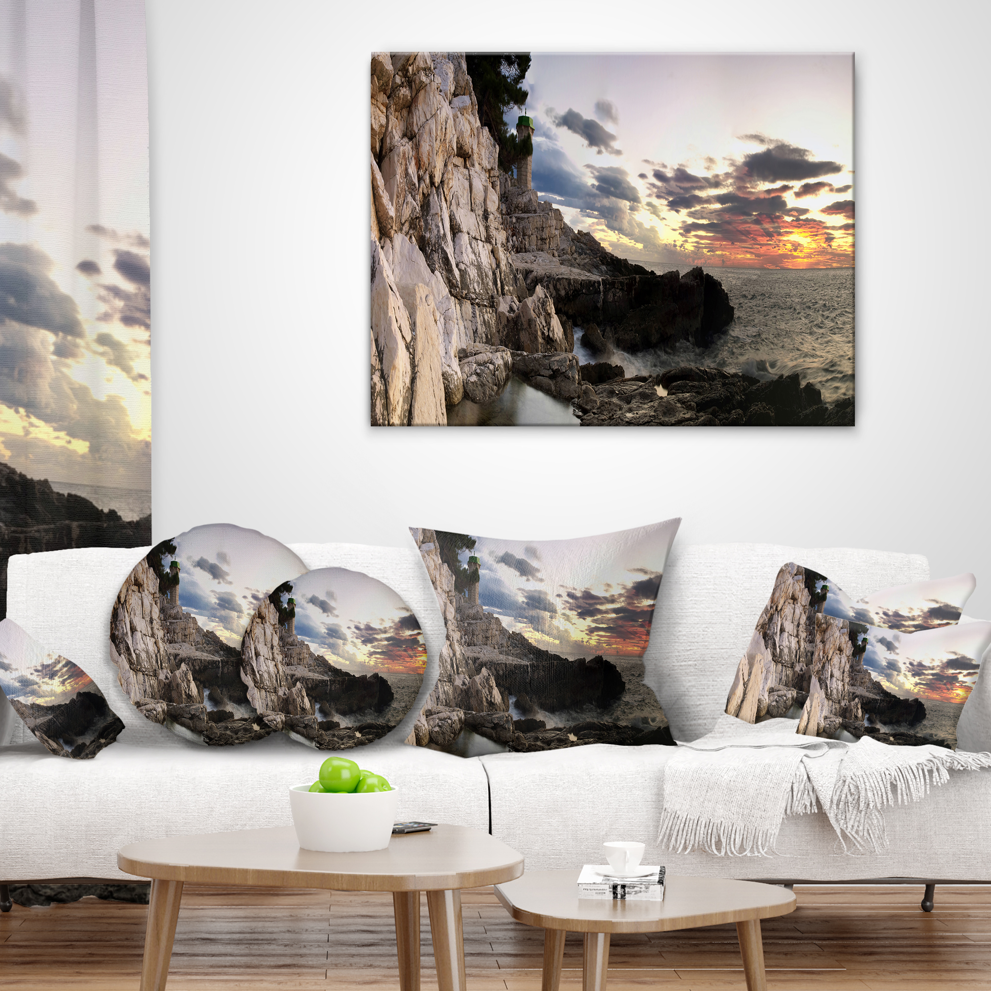 Designart Adiratic Sunset - Landscape Photography Throw Pillow - 12x20