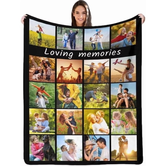 AISENIN Custom Blanket with 20 Photo Collages for Couples Gifts Personalized Picture Blanket Customized Christmas Birthday Wedding for Dad Mom Boyfriend Girlfriend