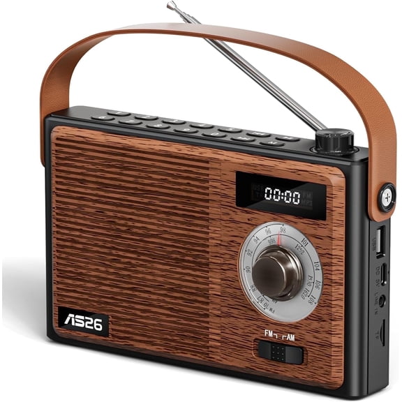 Portable AM FM Radio Bluetooth,Retro Transistor Radio,Rechargeable Vintage Wireless Radio with Digital Display,Support USB/TF/AUX Player,Battery Powered or DC,for Home Office Outdoor,Gifts for Senior