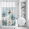thumbnail image 2 of No Hook Shower Curtain, Spring Floral Shower Curtains for Bathroom with See Through Top Window, Vintage Tulips Flower Butterfly Retro Wood Blue Waterproof & Washable Bath Curtain Small Stall 36"x78", 2 of 9