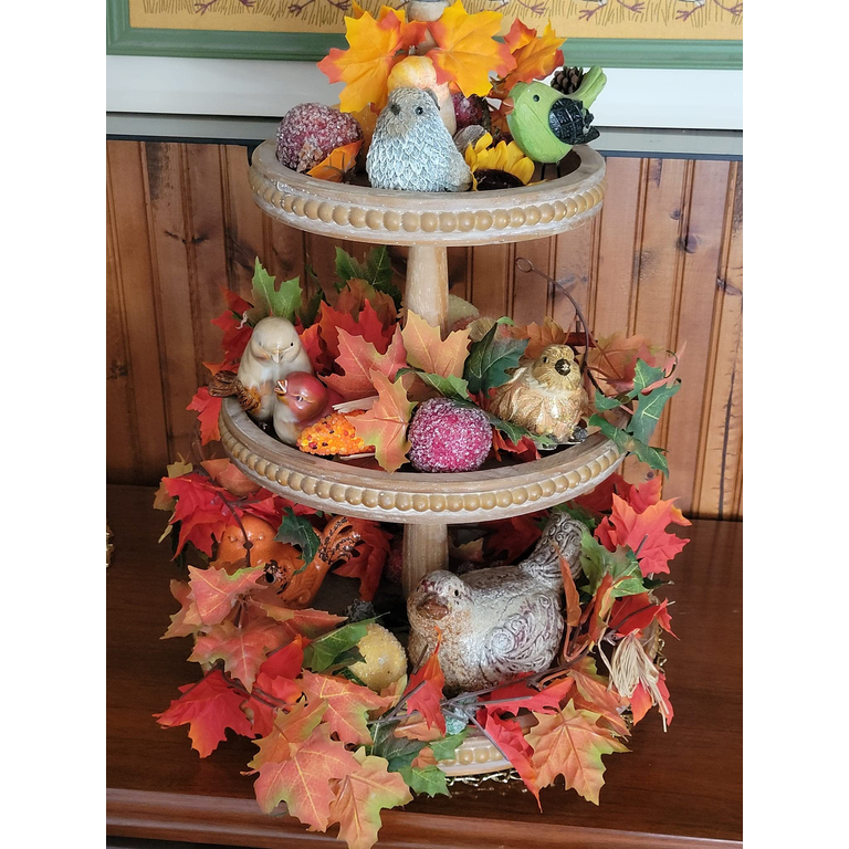 Woven Paths 3-Tier Round Farmhouse Wooden Decor Tray, Rustic