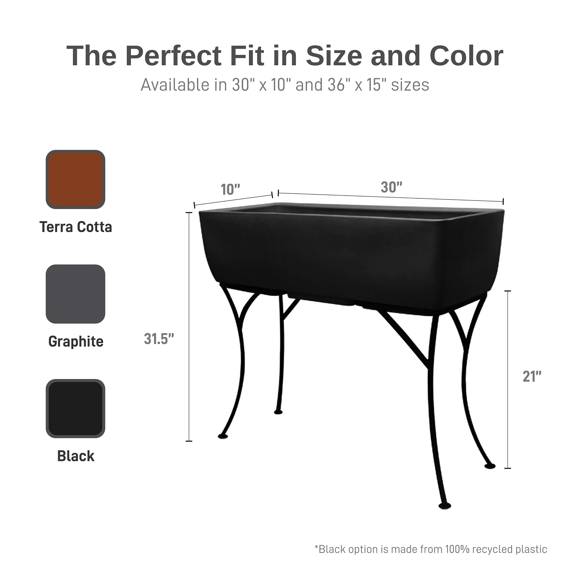 30" x 10" ELEVATED PLANTER W/FRM DSP-BLK