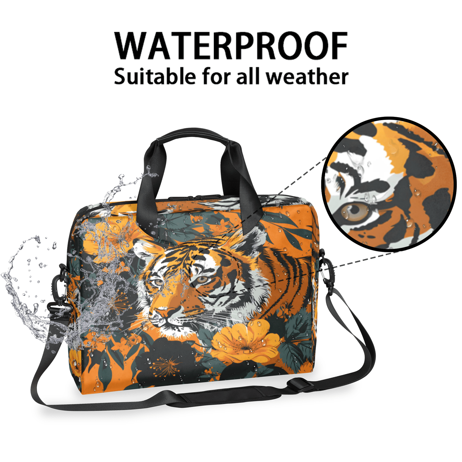 Herdesigns Tiger Laptop Bag for Women Men, Computer Case Briefcase Messenger Bags, 15-15.6 inch Laptop Sleeve Shoulder Bag