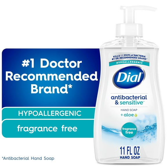 Dial Antibacterial & Sensitive Liquid Hand Soap, Hypoallergenic, Fragrance Free, 11 fl oz