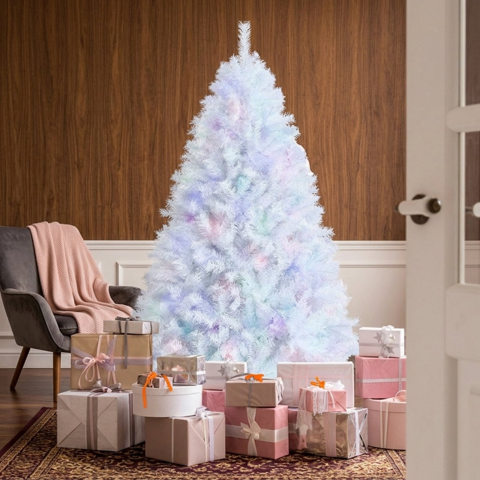 RUIE, 6 ft, Artificial Christmas Tree, with Metal Stand, 792 Branch Tips, White Holiday Xmas Tree for Indoor Home Office Decoration