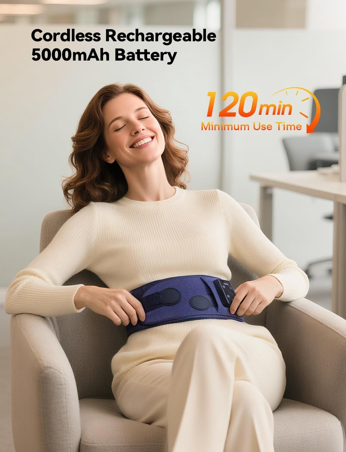 BURRKI Cordless Heating Pad for Back Pain Relief, 47-60" Lower Back Massager with 3 Heat & 3 Timer & 5 Vibration, Heated Back Lumbar Support Belt for Cramps, Gift for Men & Women