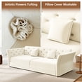 thumbnail image 6 of FFH 74.4" Sofa Bed Queen Pull Out, Convertible Sleeper Sofa with Flower Tufted Design, Velvet 3 Seater Couch for Living Room, Beige, 6 of 14