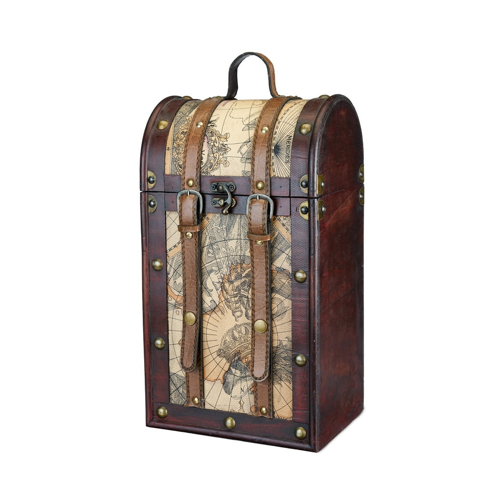 Twine Old World 2 Bottle Wooden Decorative Wine Box with Lid and Handle