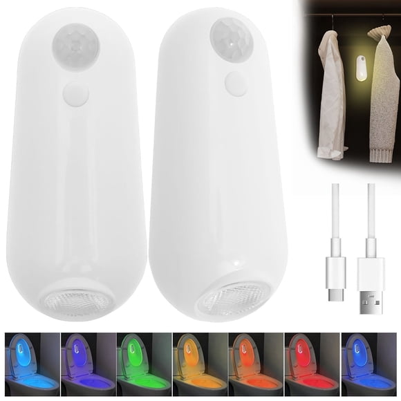 Toilet Bowl Night Light Motion Sensor Activated 8 Color Changing LED Bathroom Light Rechargeable Waterproof 2 Pcs (2pcs:toiletbowllight )
