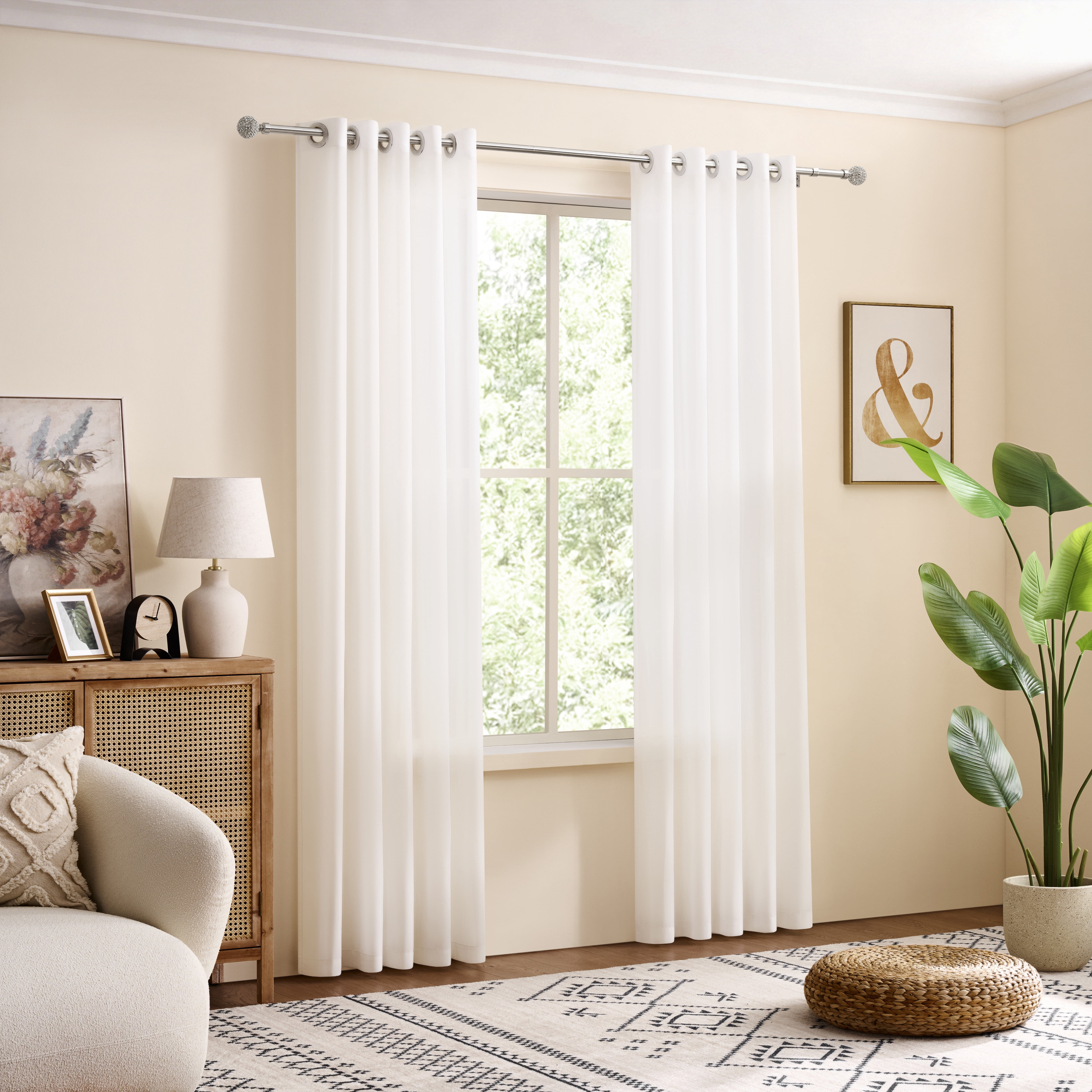 Muuphra Luxurious 1" Bright Brushed Nickle Decorative Rhinestone Adjustable Single Curtain Rods,30"-60"