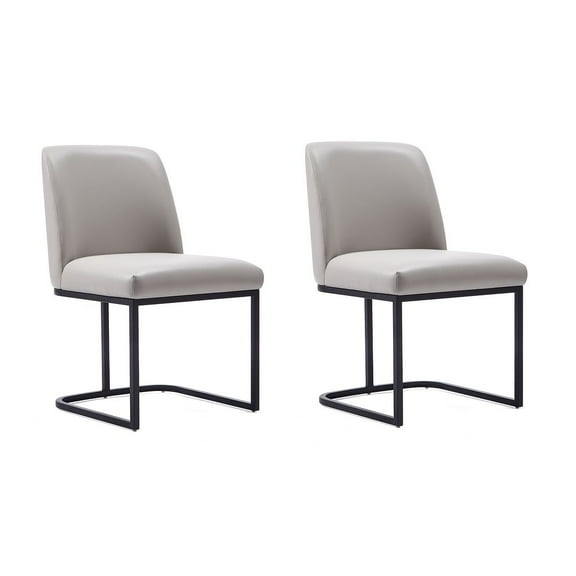Manhattan Comfort Serena 18.7" Faux Leather Dining Chair - Light Gray (Set of 2)