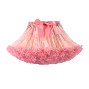 SERTG Kids Dress Elastic Waist Skirt with Bow Fashion Performance Spring Summer Party Puff Skirt for Girls(Watermelon Red,5-7 Years)