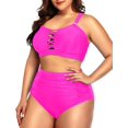 thumbnail image 3 of Daci Women Plus Size Two Piece Bikini Swimsuit High Waisted Tummy Control Bottom Bandeau Lace Up Bathing Suit, 3 of 5