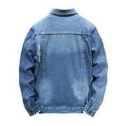 WREESH Fashion Winter Jacket Men'S Jackets Casual Slim Denim Jacket Long Sleeve Hoodless Denim Jacket Dark Blue