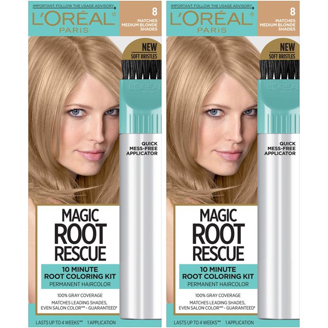 Tinte de pelo L'Oréal Paris Root Rescue Medium Blonde 8, paquete de 2
