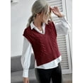 thumbnail image 3 of Langwyqu Spring Fall V-Neck Women Sleeveless Knit Vest Ribbed Sweater Pullover, 3 of 5