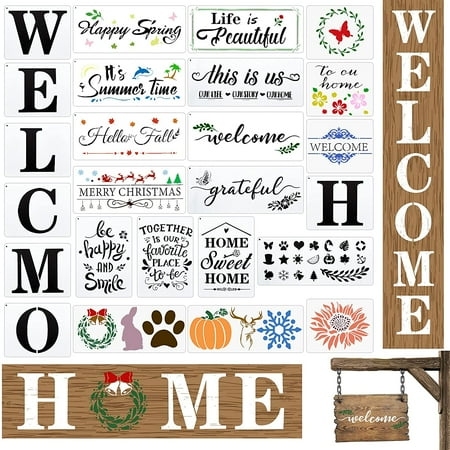 25 Pieces Large Welcome Stencils Seasonal Stencils Home Sign Porch Sign ...