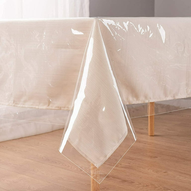 VEVORbrand 96 x 46 Clear Table Cover Protector, 2mm Thick Clear Desk  Protector Table Pads, Plastic Tablecloth for Dining Room Table 
