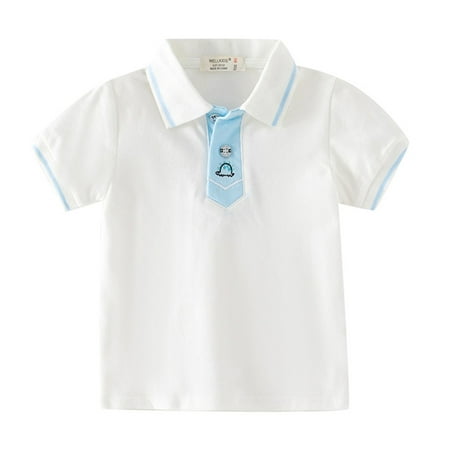 Boys Casual Shirts Elastic Fashion Loose Soft Thin Top Solid Color Elastic Basic Crew Neck Tops Summer Clothing White Size 4-5 Years