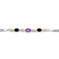 thumbnail image 2 of 925 Silver and 10K Yellow Gold Purple Amethyst and Black Onyx and White Lab Grown Diamond Bracelet for Women (1.61 Cttw, Gemstone February Birthstone, Oval Checkerboard, Wheat Chain, 7 inches), 2 of 5