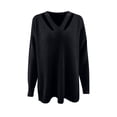 thumbnail image 7 of Fesfesfes Women Sweaters Solid Color Long Sleeve Knit Pullover Tops V-Neck Hollow Casual Sweater Tops Under $10, 7 of 7