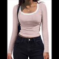 thumbnail image 1 of Camisas de Larga con Cuello Redondo para Mujer, Blusas Informales de Punto Acanalado de Corte Ajustado, Camisetas Básicas de Trabajo para Verano y Otoño. Rosa M, 1 of 8