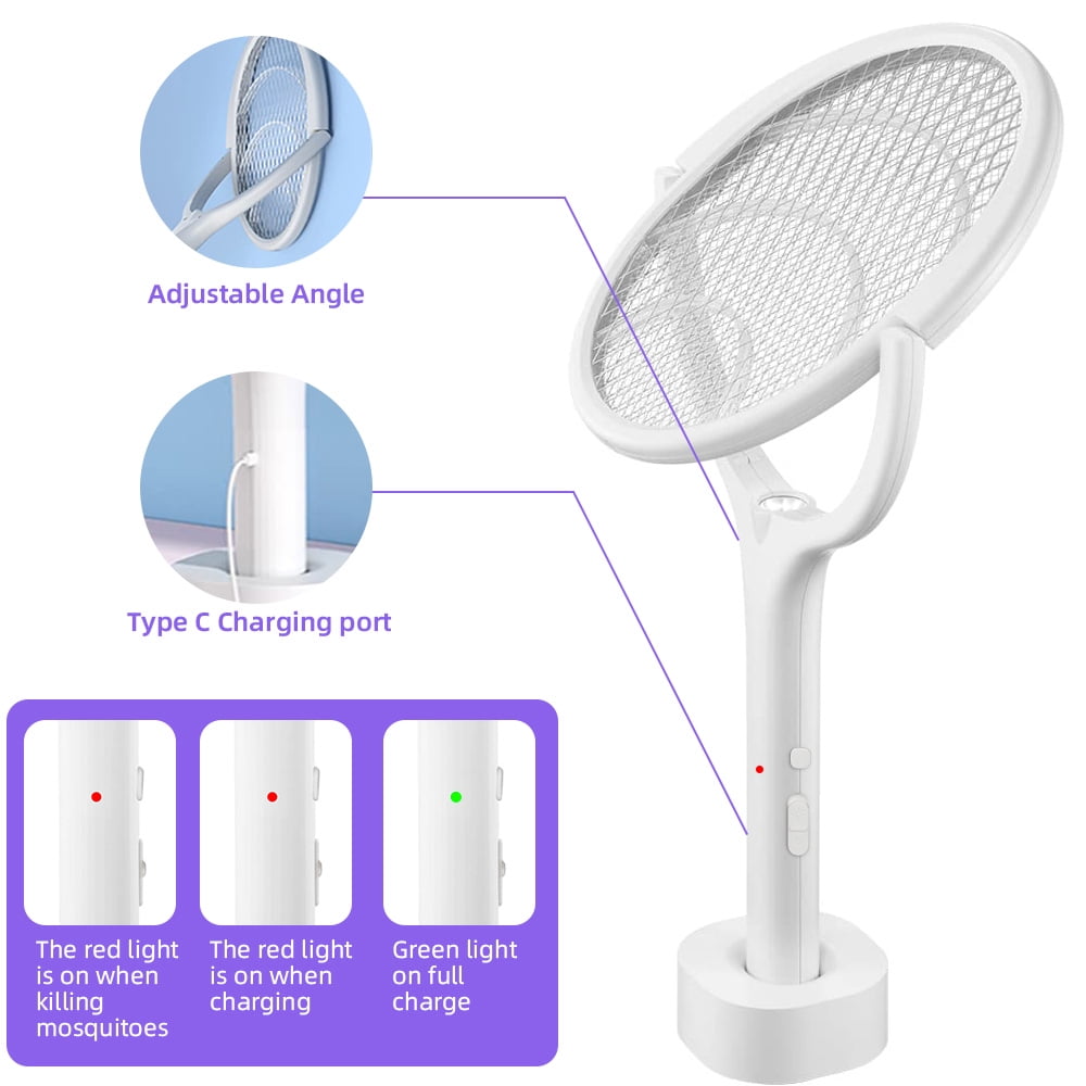 JahyShow Electric Fly Swatter, Indoor Bug & Mosquito Zapper Racket with USB Rechargeable, Rotating Head and Telescopic Wand, Effective Fruit Fly, Spider, Gnat & Wasp Killer