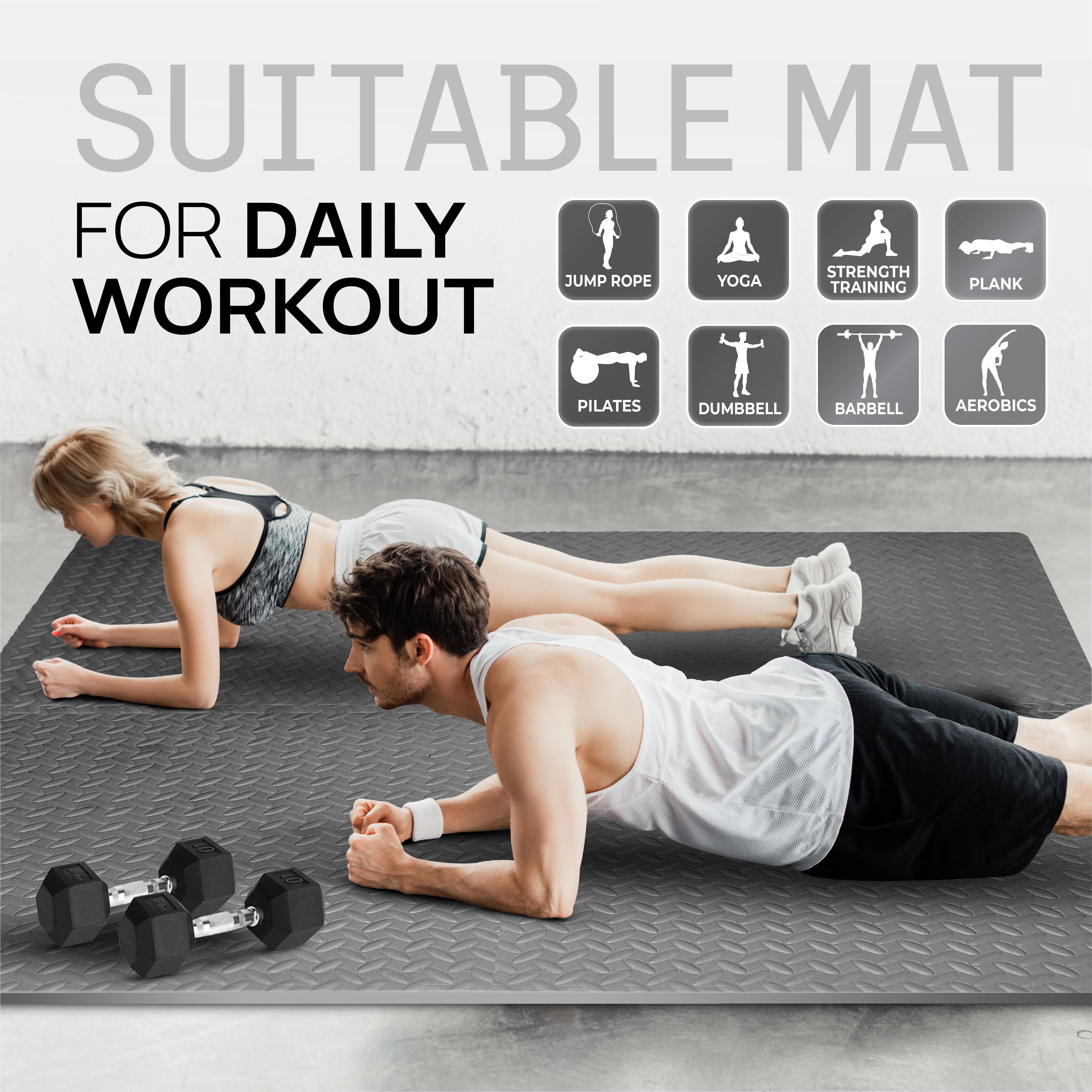 Yes4All Gym Flooring for Home Gym, 120 SQ. FT Puzzle/Interlocking Exercise Mat, EVA Foam Floor Tiles Padding with Border, Gray