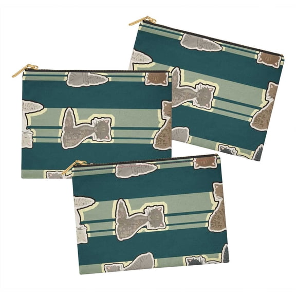 S4Sassy Blue Cat Stripe Multipurpose Cosmetic Pouch Pencil Case Make Up Bag Pack of 3-6 x 8 Inches