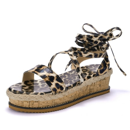 

Ritualay Womens Espadrille Platform Sandals Comfort Summer Wedges Shoes Leopard 9