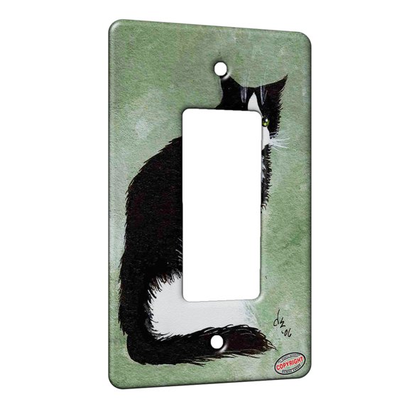 KuzmarK™ 1 Gang Rocker Wall Plate - Tuxedo Maine Coon Cat on Sage Green Cat Art by Denise Every