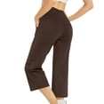 thumbnail image 3 of Capri Pants for Women Wide Leg High Waist Yoga Sweatpants with Pockets Causal Loose Pull On Lounge Pants Brown S, 3 of 6