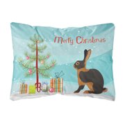 Carolines Treasures BB9330PW1216 Tan Rabbit Christmas Canvas Fabric Decorative Pillow, Teal, 12H x16W, multicolor