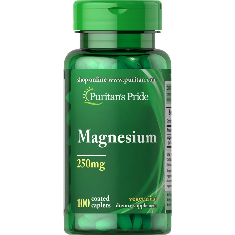 Puritans Pride Magnesium 250 Mg Caplets, 100 Count