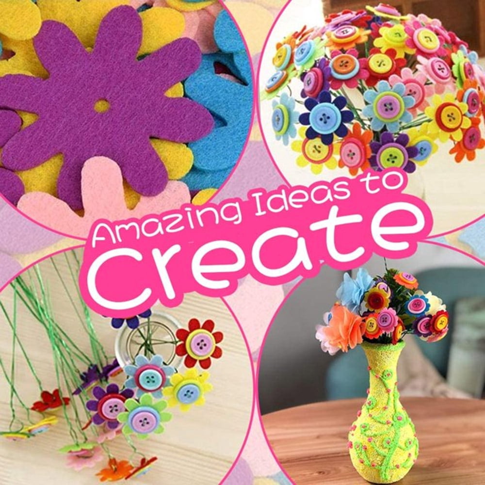 CNKOO Crafts for Girls Ages 4-12 Gift Make Your Own Flower Bouquet with Buttons Felt Flowers, Vase Art and Craft for Children - DIY Activity for Boys & Girls