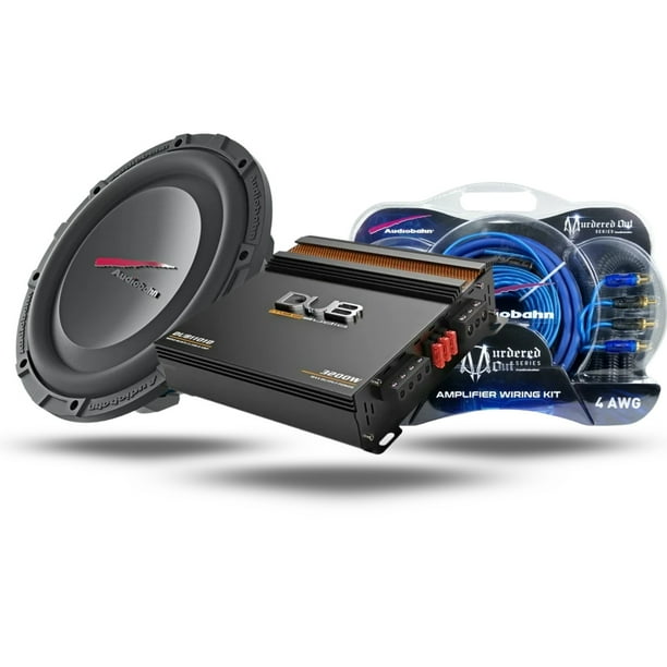 Kit Audio Completo Subwoofer Audiobahn 12 Pulgadas Plano con Amplificador Clase D y Kit de Instalación Murder4G