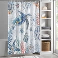 thumbnail image 3 of Crab Coral Starfish Fabric Shower Curtain Marine Life Blue Ocean Washable Shower Curtains for Bathroom, Waterproof Bath Curtain with Hooks Home Decor 72x72in, 3 of 8