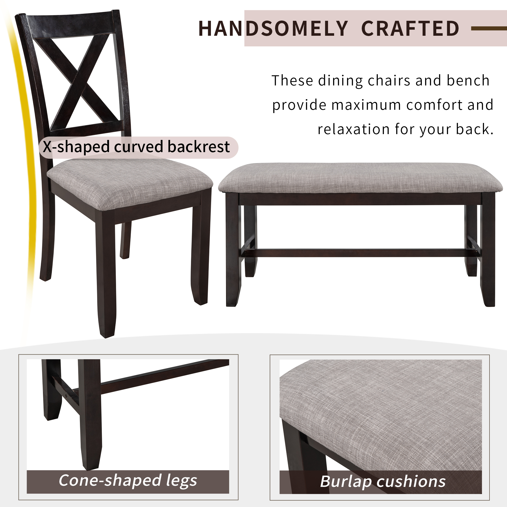 6Piece Kitchen Dining Table Set Rectangular Dining Table, 4 Dining