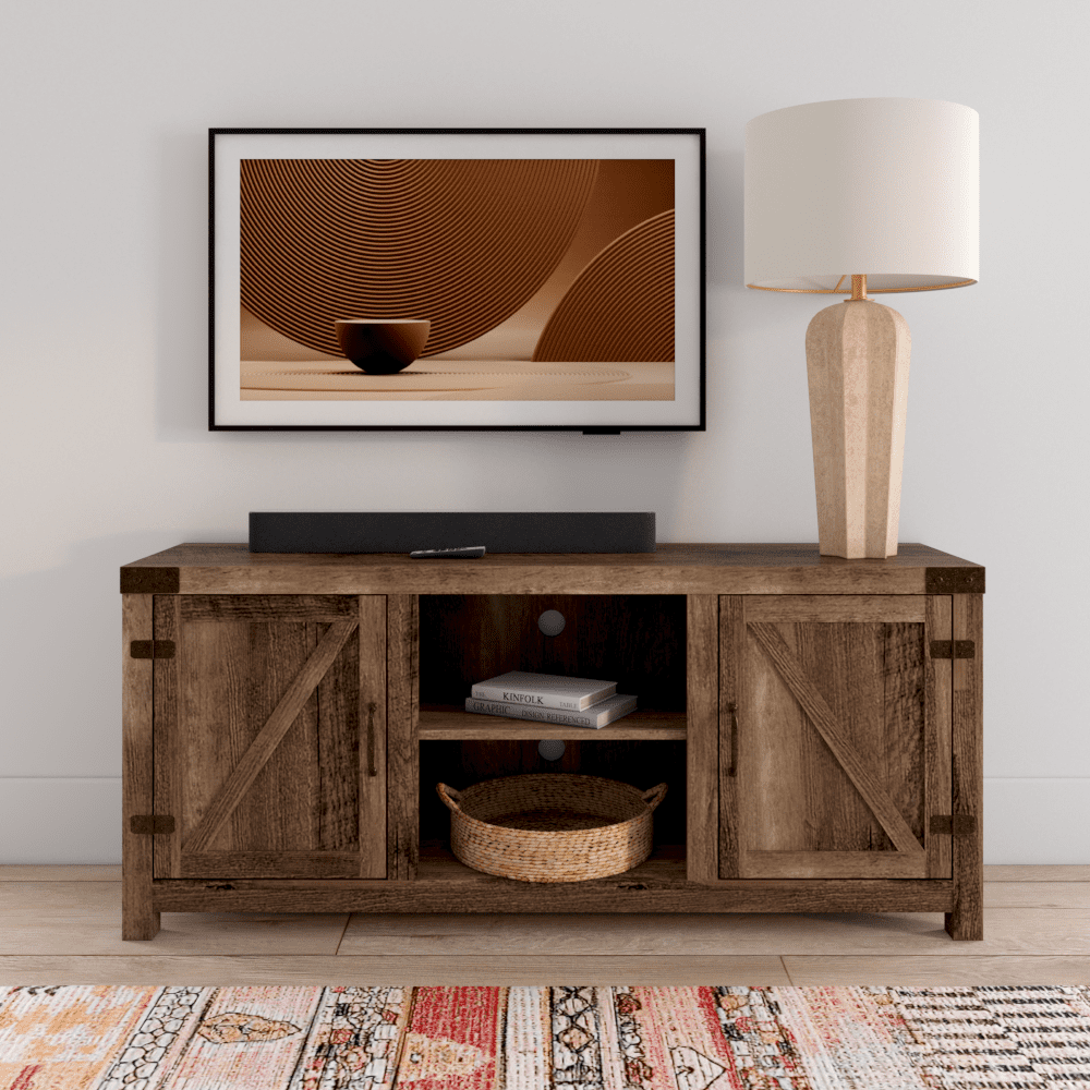 Traditional Brown WE Furniture Minimal Farmhouse Wood Stand for TVs up to 78 Living Room Storage 