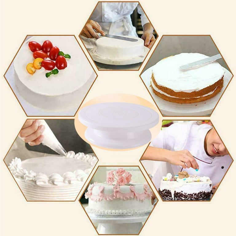 Rotating Cake Turntable Alloy Revolving Cake Stand with Non-Slipping  Silicone Bottom Cake Decorating Baking Tools White Cake Pop Pans (Color :  White