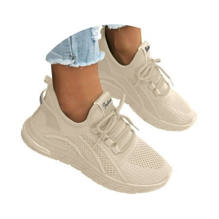 Women s Running Shoes Sports Shoes Lightweight Round Toe Deep Mouth Lace Up Casual Sneakers Breathable Flat Mesh Shoes Fitness Walking Shoes