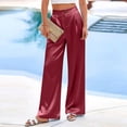 thumbnail image 5 of Palazzo Pants for Women Satin Wide Leg Plicated Silky Pull on Party Dress Casual Pant Trouser Wine L, 5 of 5