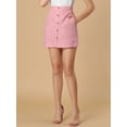 thumbnail image 5 of MODA NOVA Junior's Elastic Waist Back Button Decor Embroidered A-Line Mini Skirt Pink L, 5 of 5