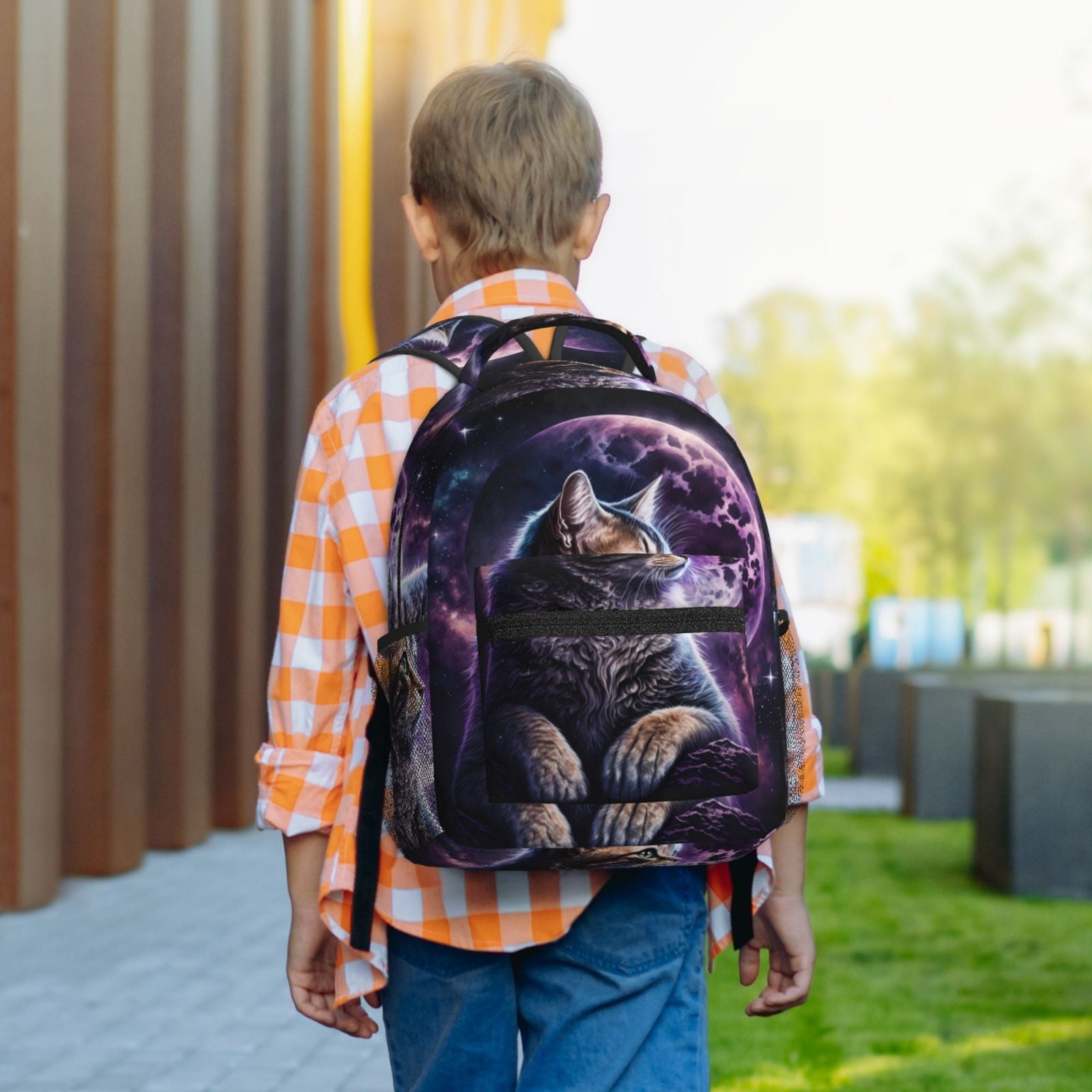 Xecao Purple Moon Cat Travel Backpack: A spacious, stylish computer backpack ideal for men and women, perfect for college, school, or daily travels