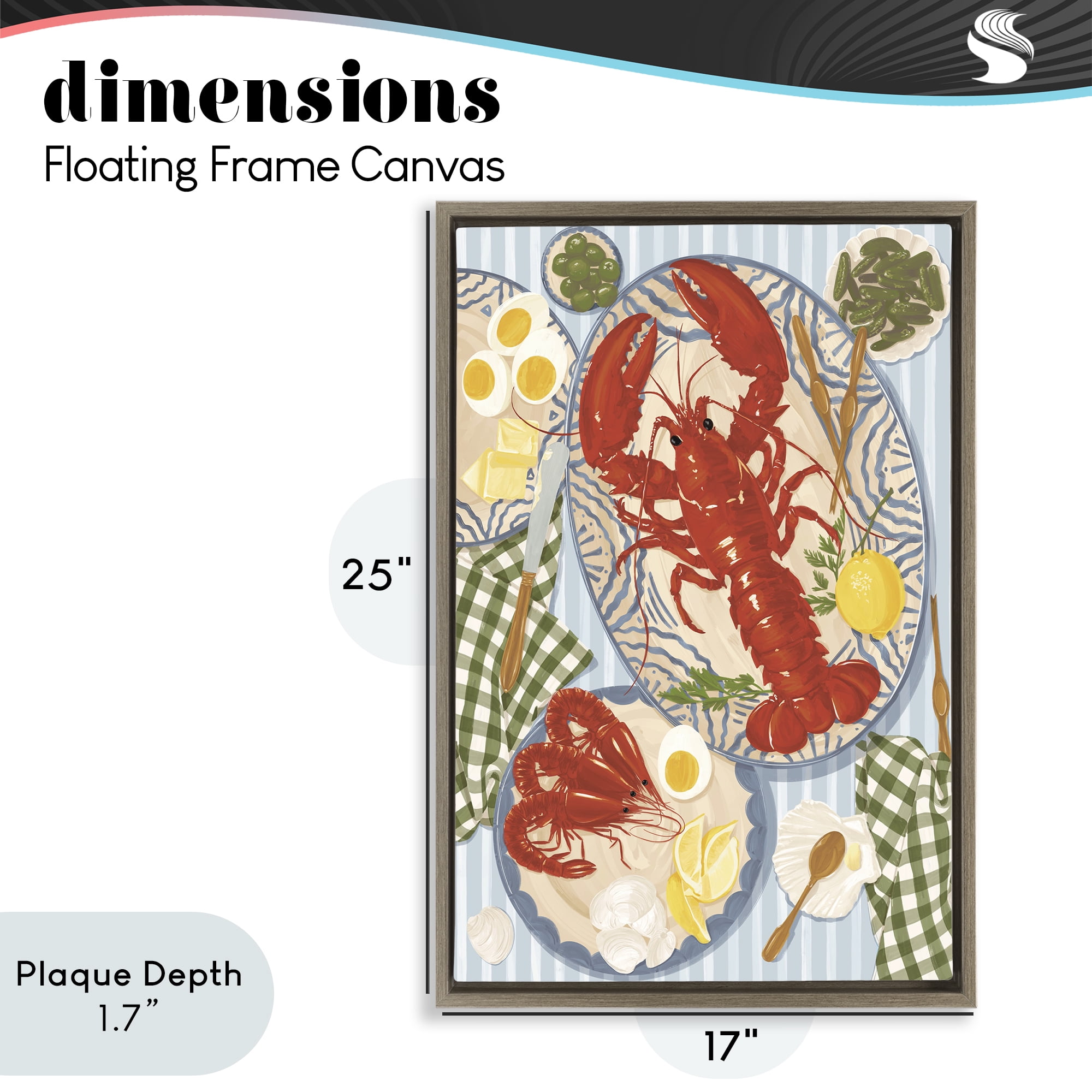 Stupell Industries Lobster For Lunch Platter Brown Framed Floater Canvas Wall Art, design by Vero Illustrates