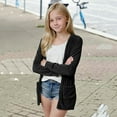 thumbnail image 6 of Efsteb Girls Cardigan Comfy Long Sleeve Crew Neck Solid Color Casual Breathable Open Front Cardigan with Pockets for Sports（Black，7 Years）, 6 of 8